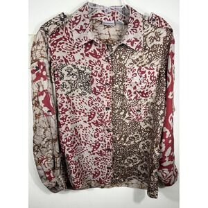 VTG Chico's 100% Silk Abstract Artsy Button Down Top Size 1‎ Holiday Edgy Luxury